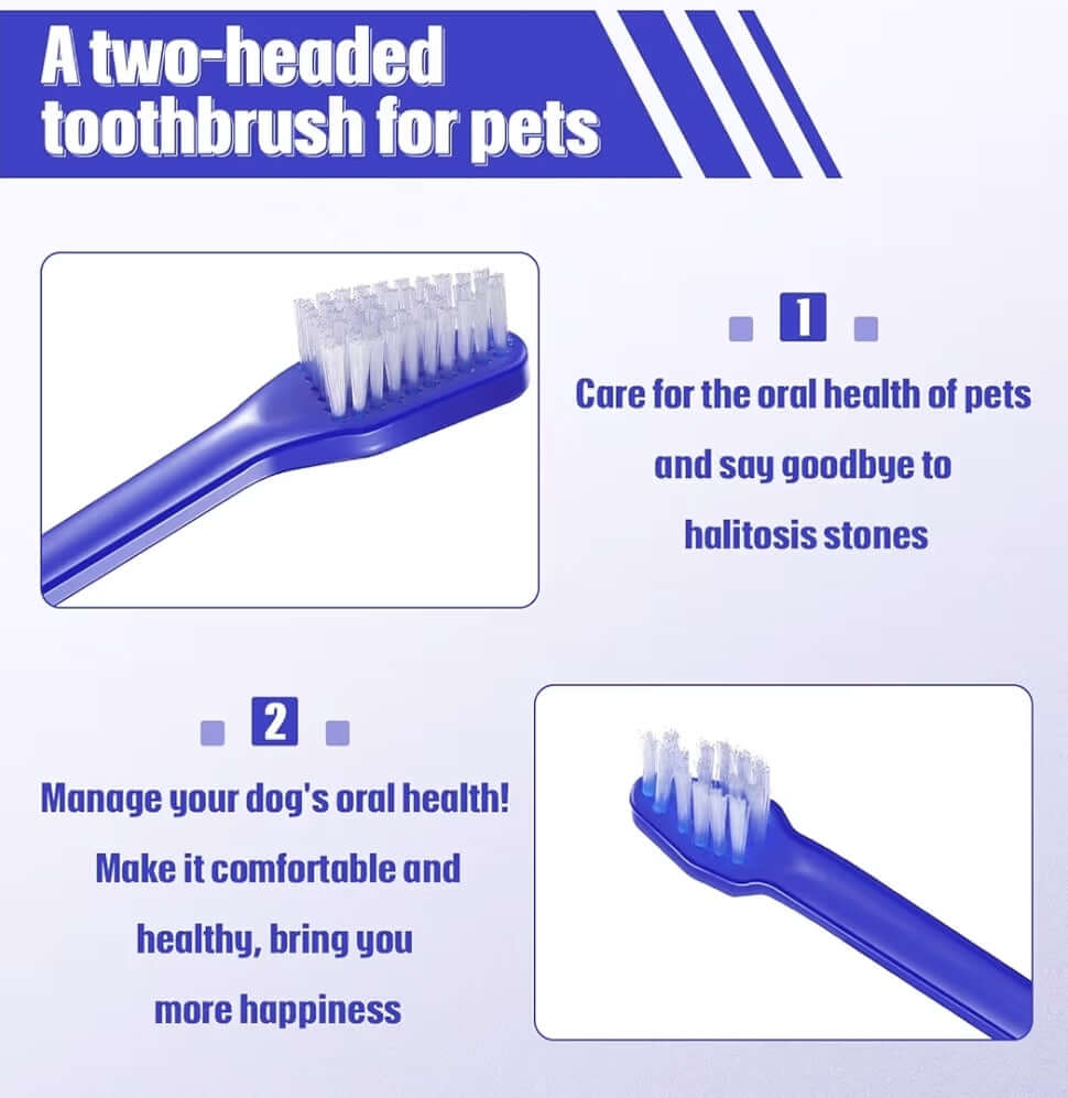 Double sided pet toothbrush for small dogs and cats, perfect for maintaining oral health and reaching back teeth.