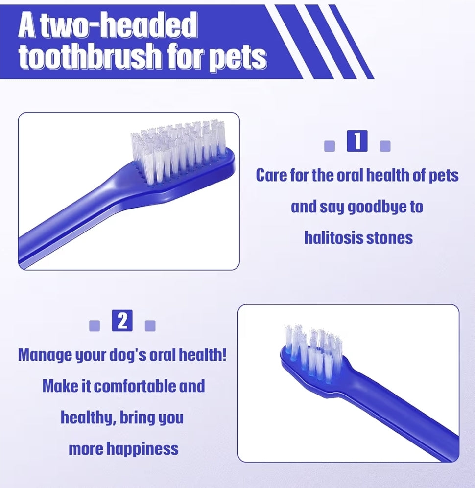 Double sided pet toothbrush for small dogs and cats, perfect for maintaining oral health and reaching back teeth.