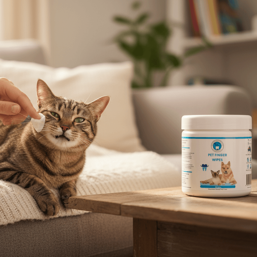  Cat with finger tip wipes