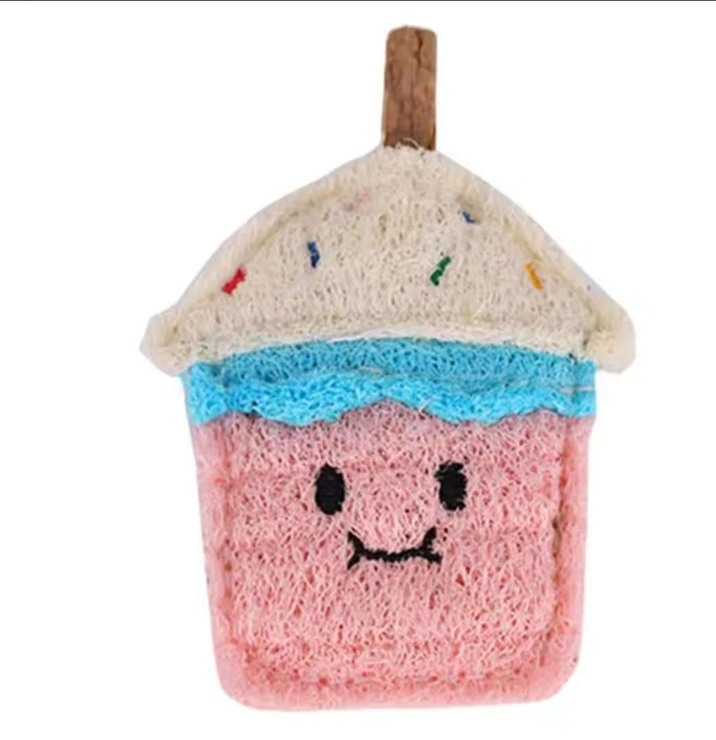 Ice cream-shaped loofah dental chew for cats