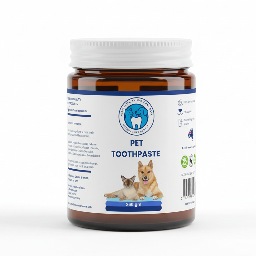 Pet toothpaste bottle with label on a white background