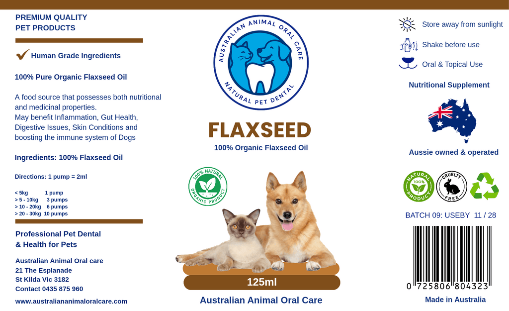 Flackseed oil for pets label Australian Animal Oral Care 