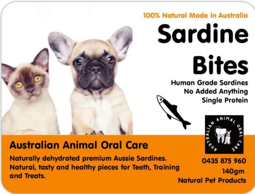 Sardine Bites for dogs and cats label Australian Animal Oral Care 