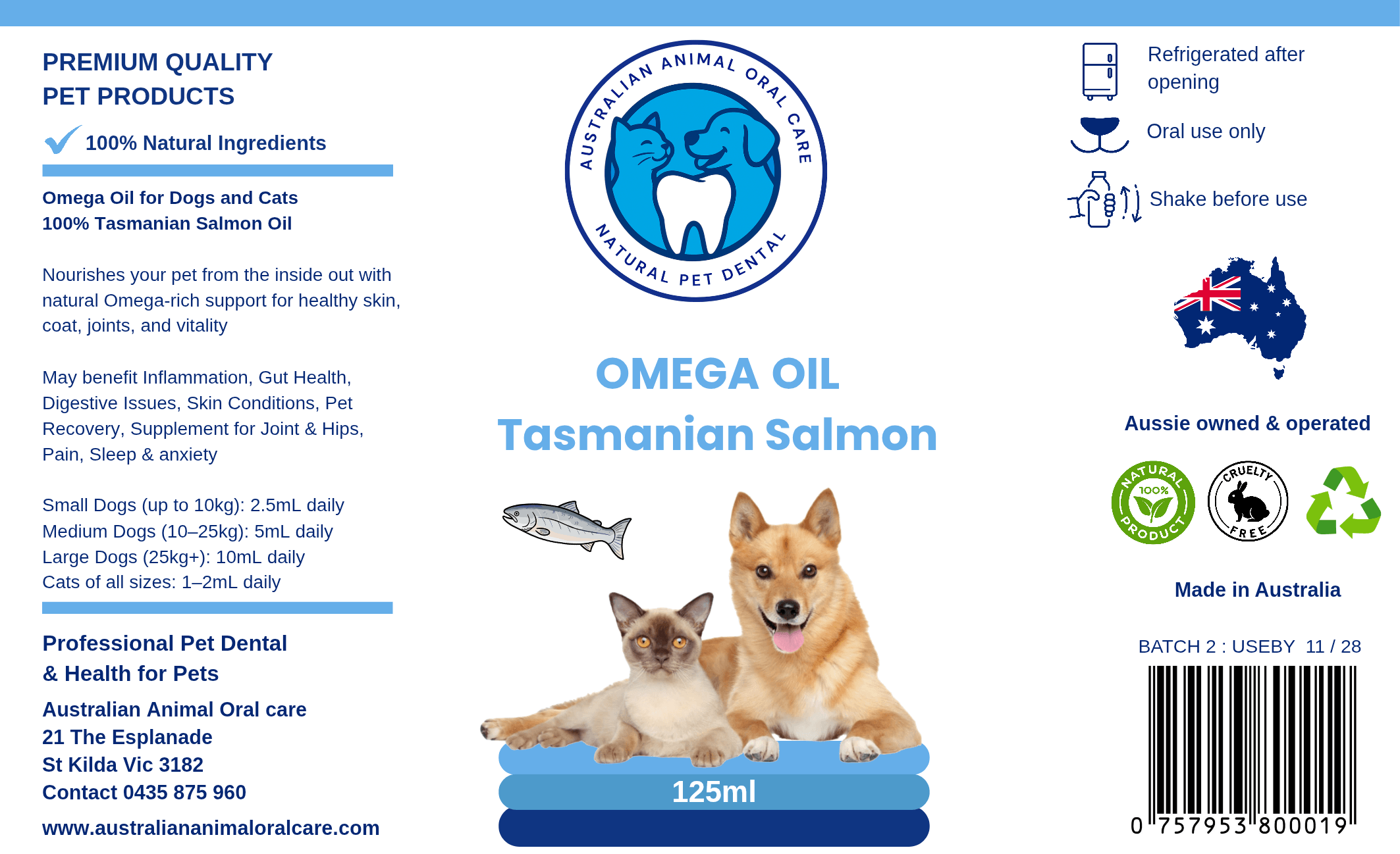Omega-3 label Australian Animal Oral Care 
