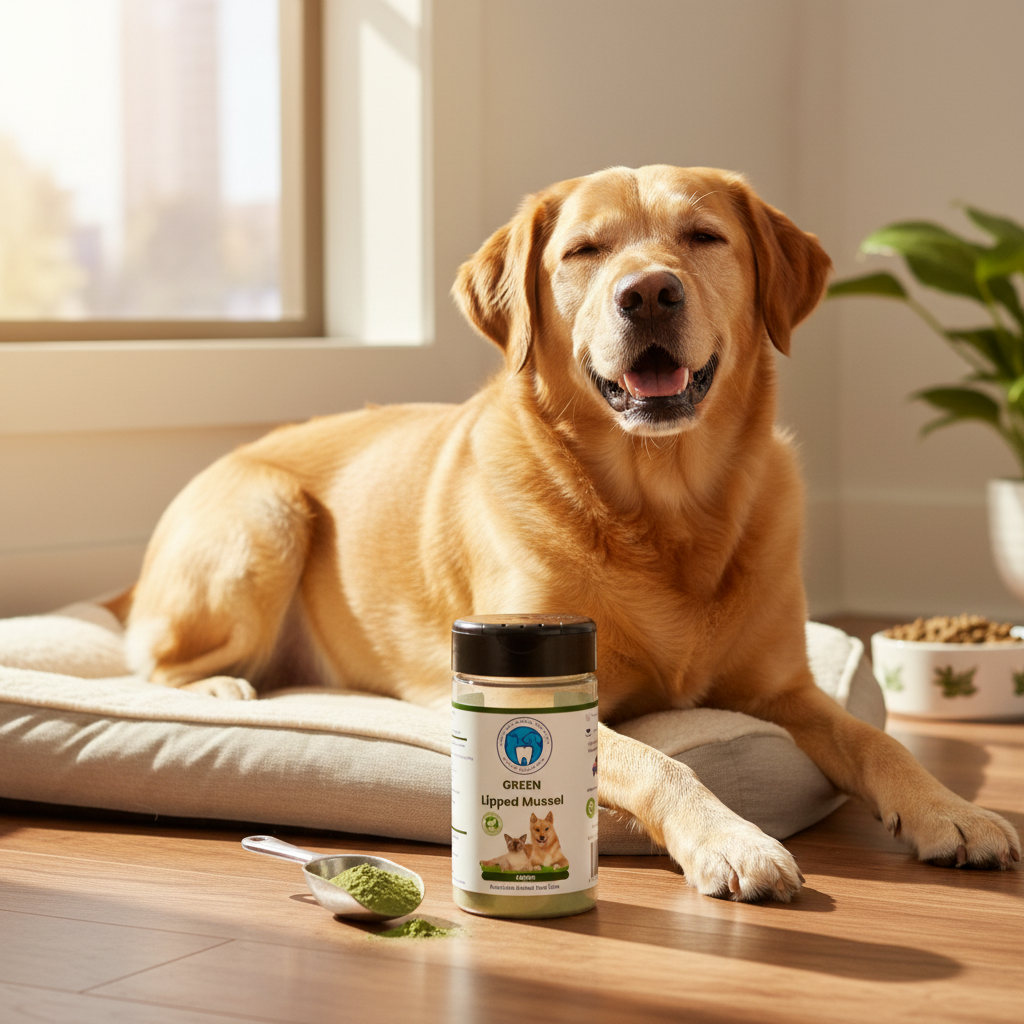 Green Lipped Mussel Powder with a dog