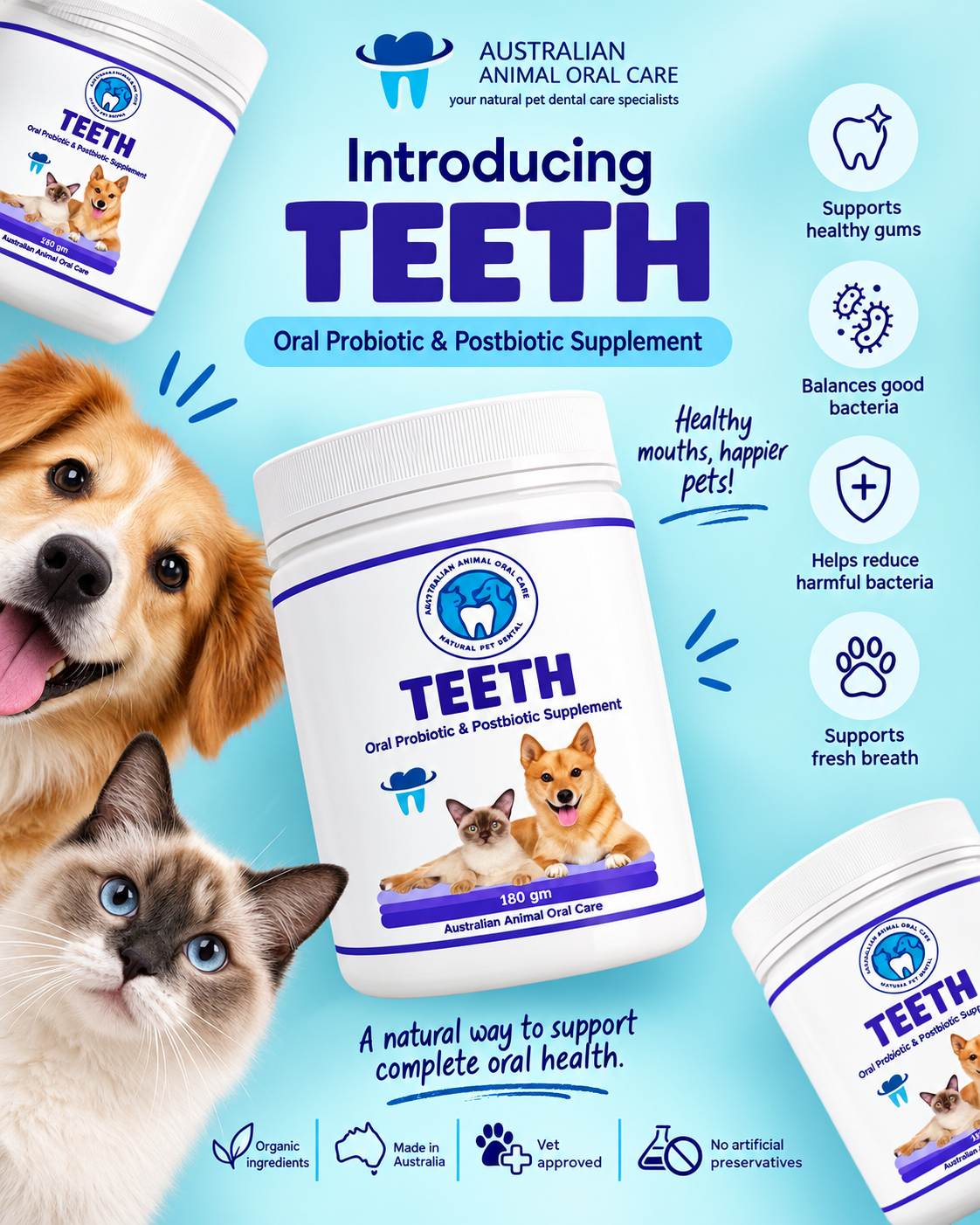TEETH Oral Probiotic Dental Powder for Dogs & Cats