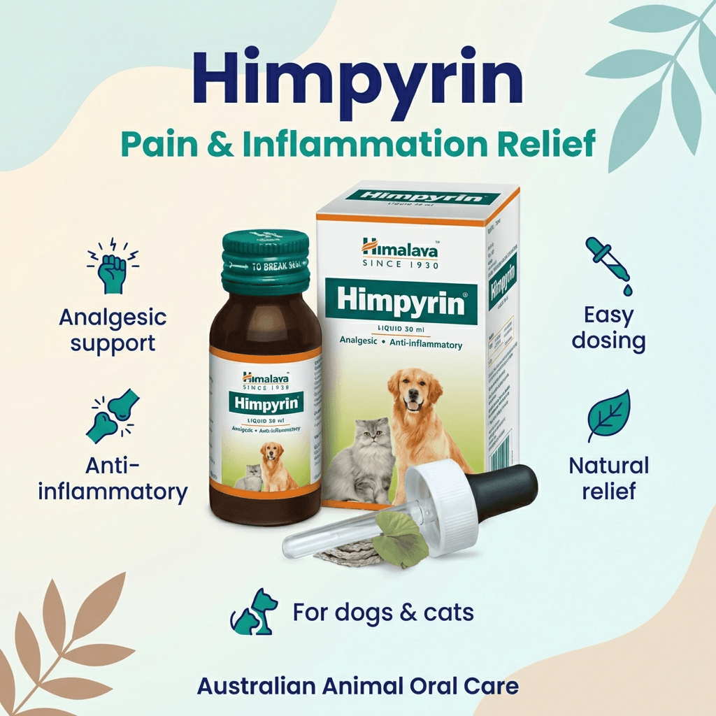 Natural Anti Inflammatory for Pets - Himpyrin bottle and packaging for pain relief in dogs and cats.
