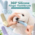 360° silicone finger dog toothbrush being used to clean a dog's teeth gently with soft bristles