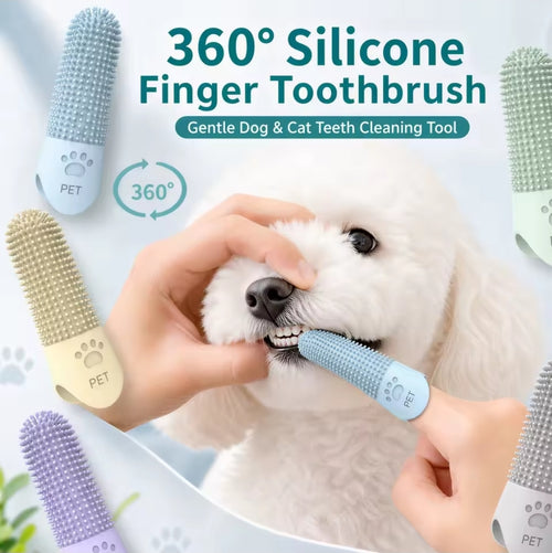 Silicone finger toothbrush for dogs with soft 360° bristles