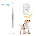 A dental scaler with flat edge, made of stainless steel, measuring 8.7 cm in length.
